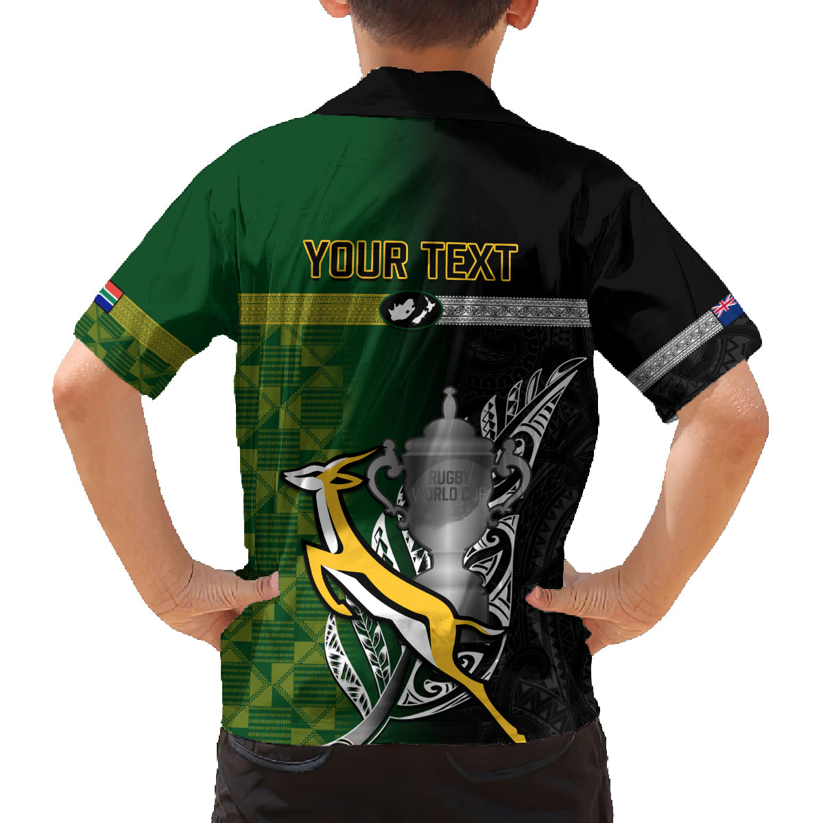 Personalised New Zealand and South Africa Rugby Family Matching Off Shoulder Maxi Dress and Hawaiian Shirt 2023 World Cup Final All Black Springboks Together LT14 - Polynesian Pride