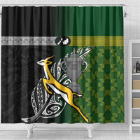 New Zealand and South Africa Rugby Shower Curtain 2023 World Cup Final All Black Springboks Together LT14 - Polynesian Pride