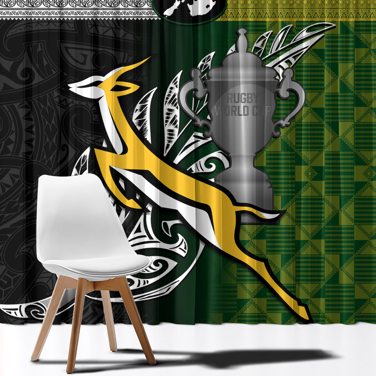 New Zealand and South Africa Rugby Window Curtain 2023 World Cup Final All Black Springboks Together LT14 - Polynesian Pride