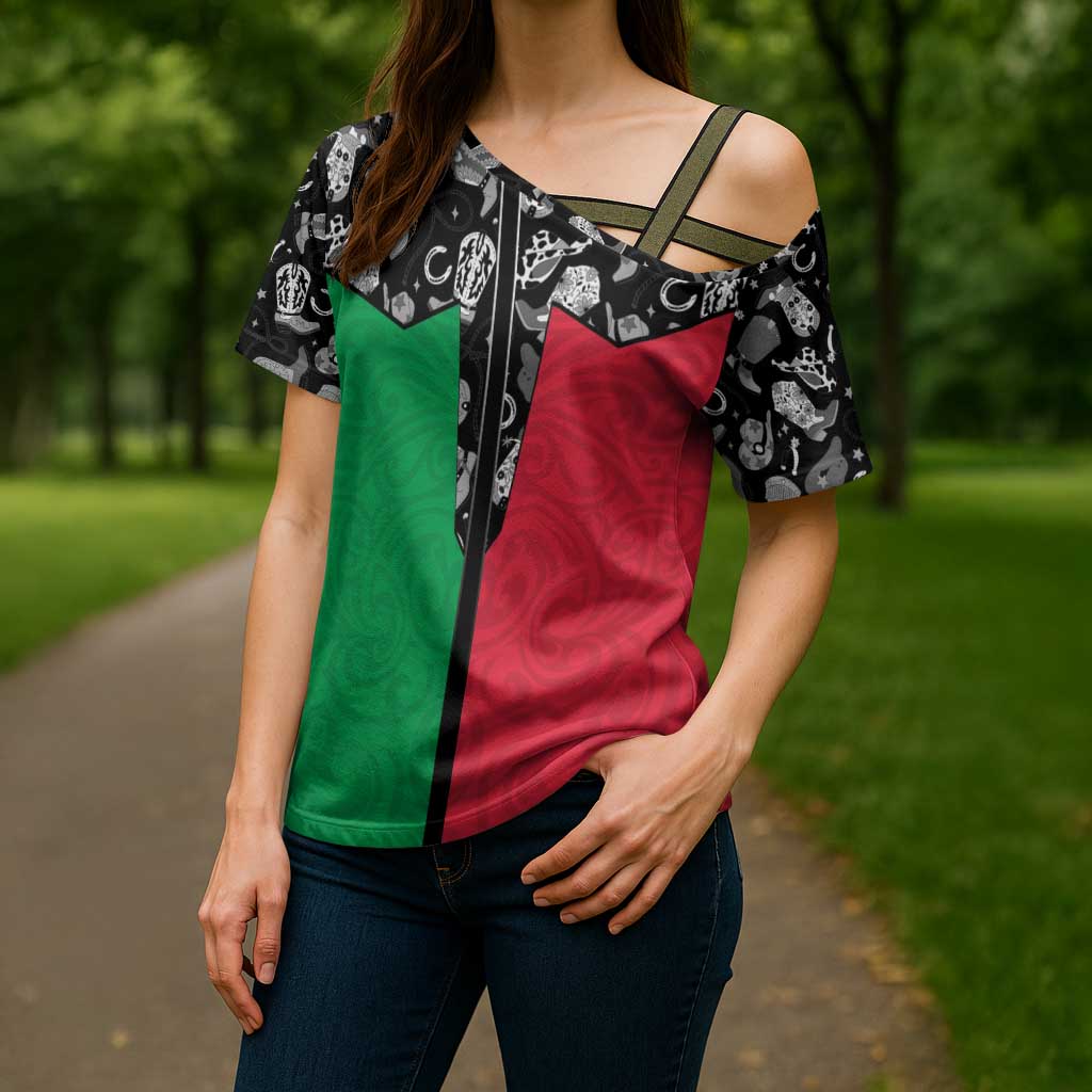 Vanuatu Cowboy Cross Shoulder Shirt Cowboy Symbols Split Stylized - Polynesian Pride