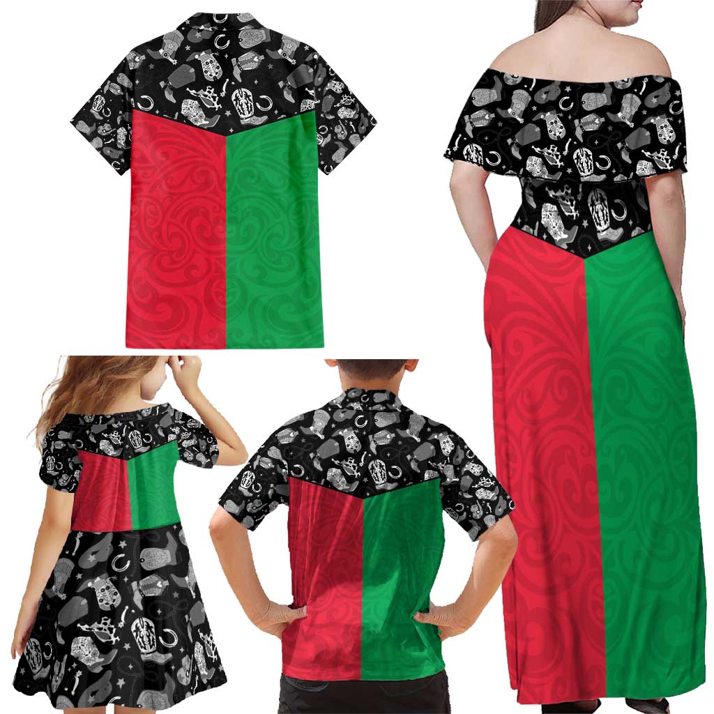 Vanuatu Cowboy Family Matching Off Shoulder Maxi Dress and Hawaiian Shirt Cowboy Symbols Split Stylized - Polynesian Pride