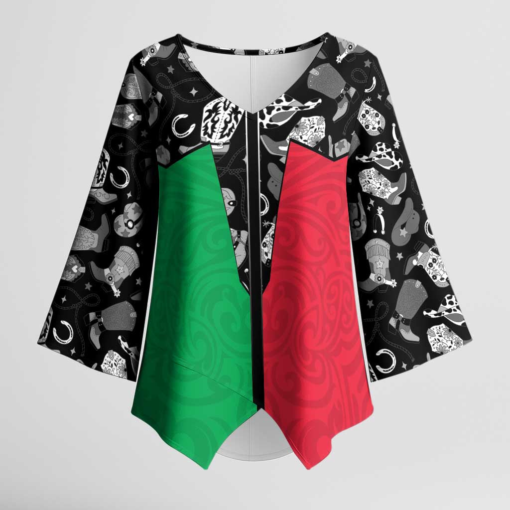 Vanuatu Cowboy Kimono Sleeve Blouse Cowboy Symbols Split Stylized - Polynesian Pride