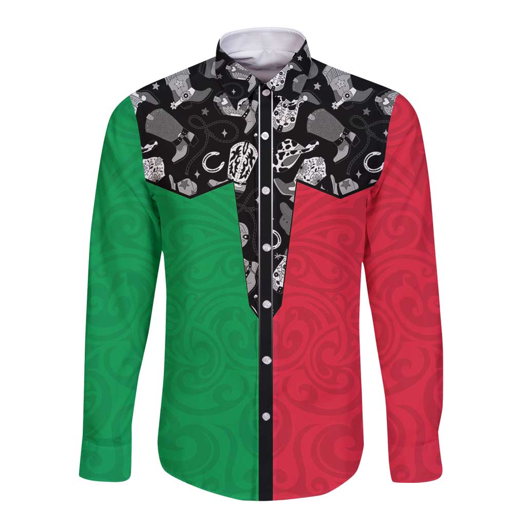 Vanuatu Cowboy Long Sleeve Button Shirt Cowboy Symbols Split Stylized - Polynesian Pride