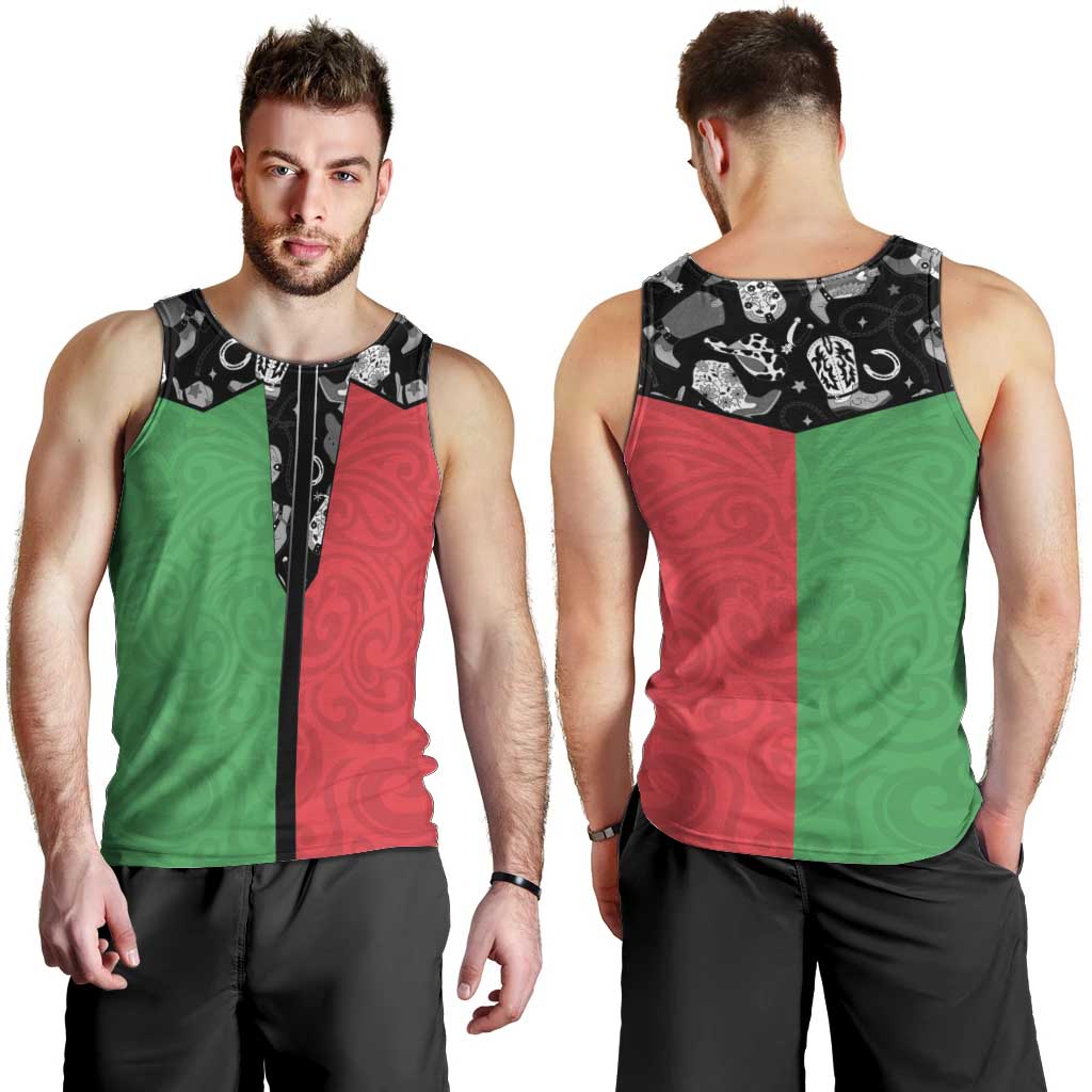 Vanuatu Cowboy Men Tank Top Cowboy Symbols Split Stylized - Polynesian Pride