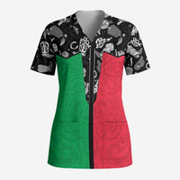 Vanuatu Cowboy Scrub Top Cowboy Symbols Split Stylized LT14 Adult Green - Polynesian Pride