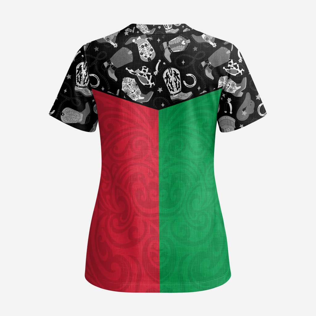 Vanuatu Cowboy Scrub Top Cowboy Symbols Split Stylized LT14 - Polynesian Pride
