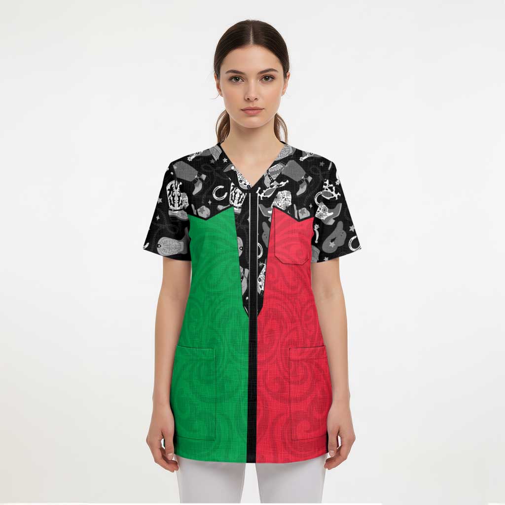 Vanuatu Cowboy Scrub Top Cowboy Symbols Split Stylized LT14 - Polynesian Pride