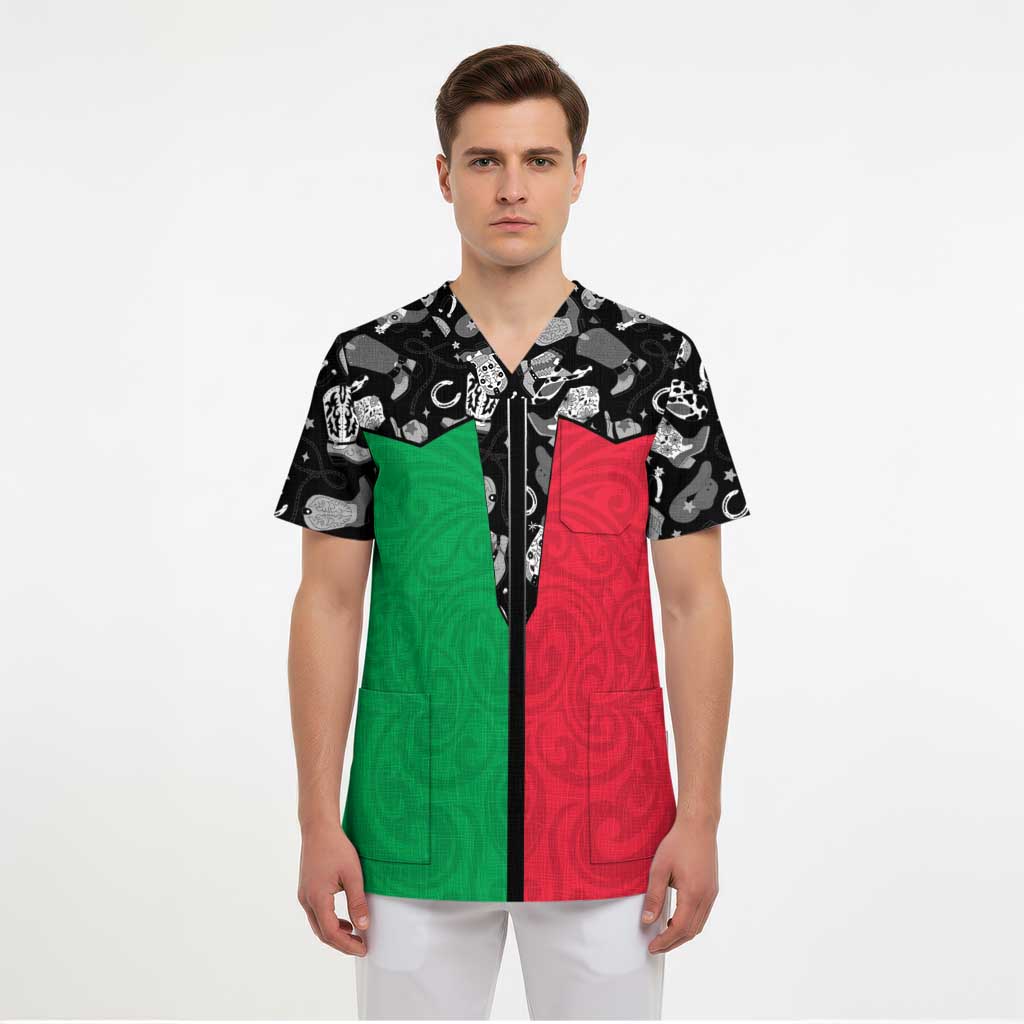 Vanuatu Cowboy Scrub Top Cowboy Symbols Split Stylized LT14 - Polynesian Pride