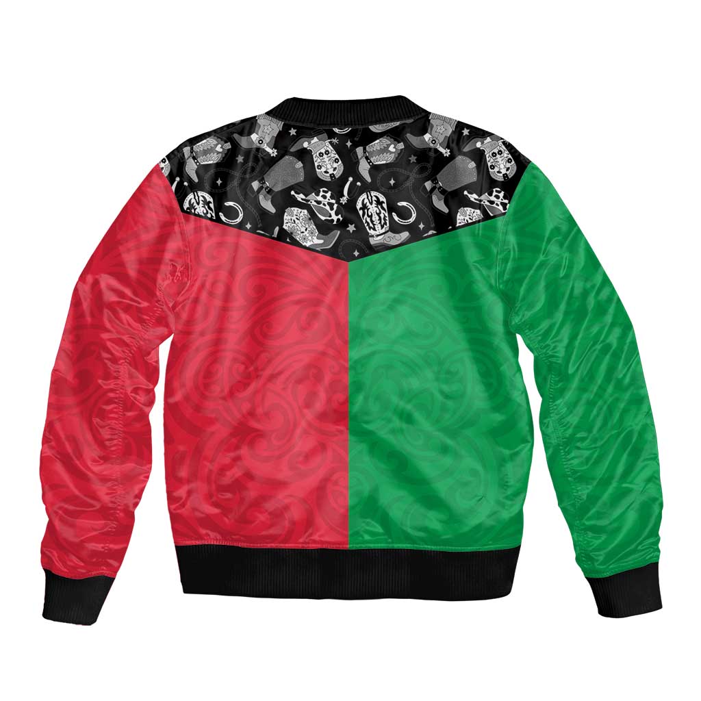 Vanuatu Cowboy Sleeve Zip Bomber Jacket Cowboy Symbols Split Stylized - Polynesian Pride