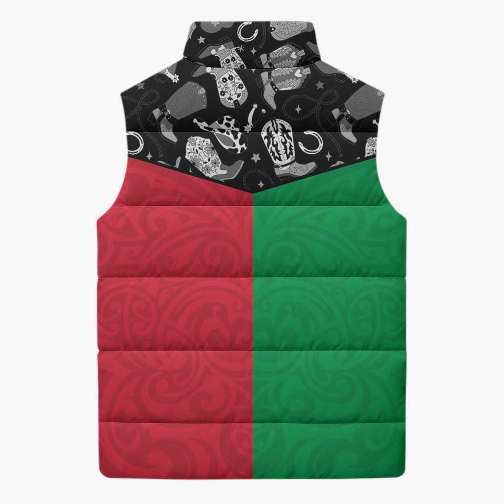 Vanuatu Cowboy Sleeveless Puffer Jacket Cowboy Symbols Split Stylized - Polynesian Pride