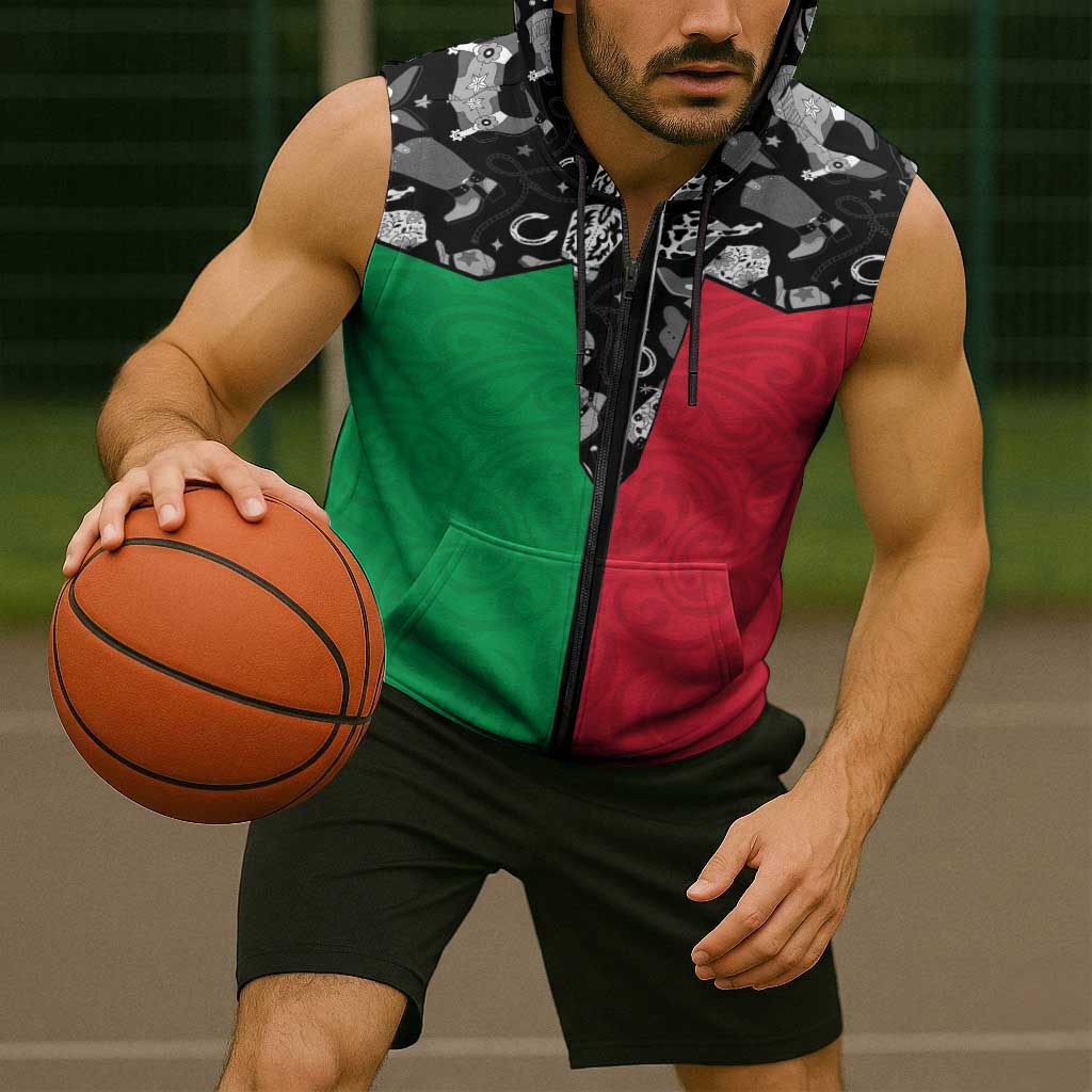 Vanuatu Cowboy Sleeveless Zip Hoodie Cowboy Symbols Split Stylized - Polynesian Pride