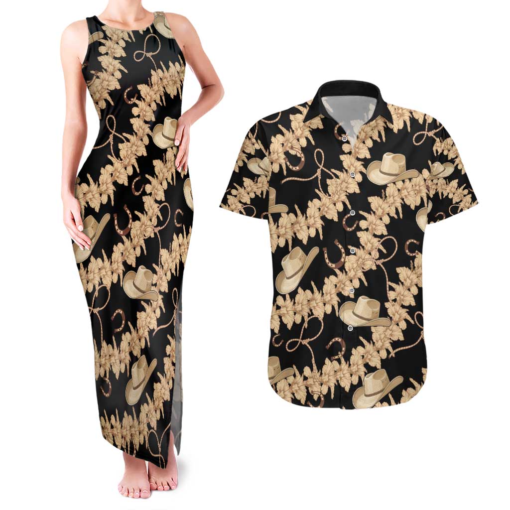 Vanuatu Cowboy Couples Matching Tank Maxi Dress and Hawaiian Shirt Seamless Straw Hats Hibiscus - Polynesian Pride