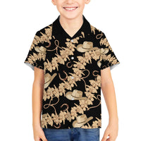 Vanuatu Cowboy Family Matching Off The Shoulder Long Sleeve Dress and Hawaiian Shirt Seamless Straw Hats Hibiscus - Polynesian Pride