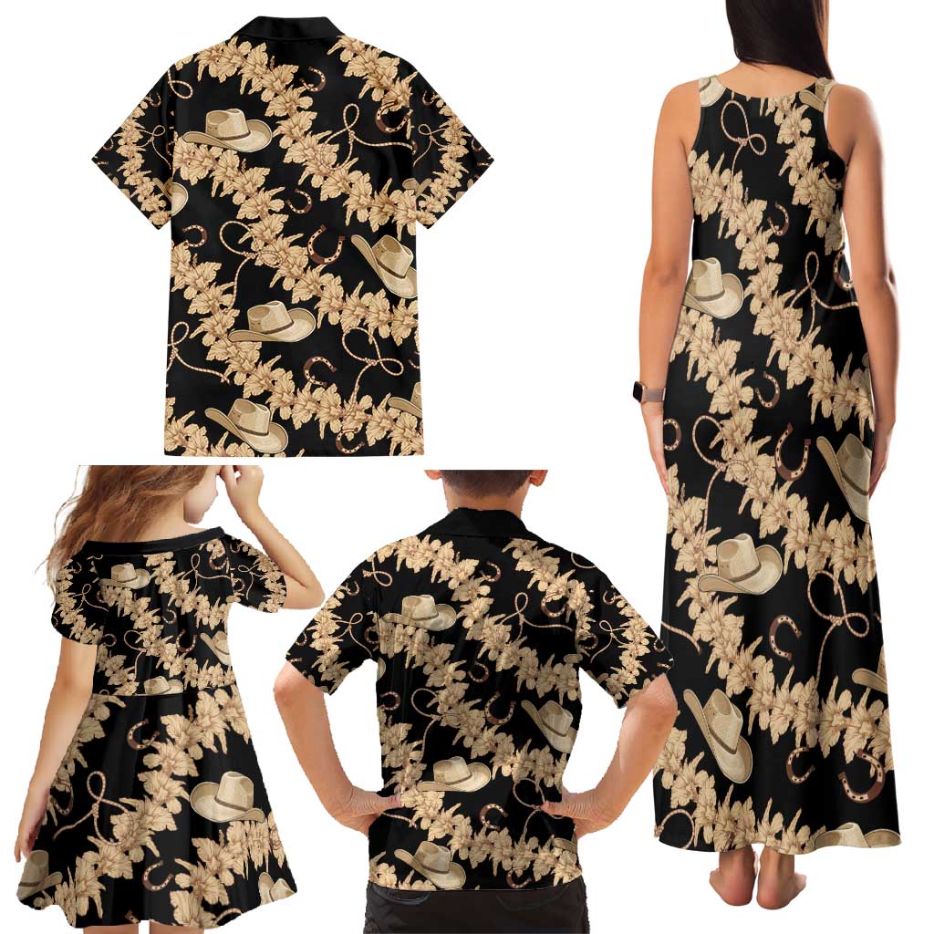 Vanuatu Cowboy Family Matching Tank Maxi Dress and Hawaiian Shirt Seamless Straw Hats Hibiscus - Polynesian Pride