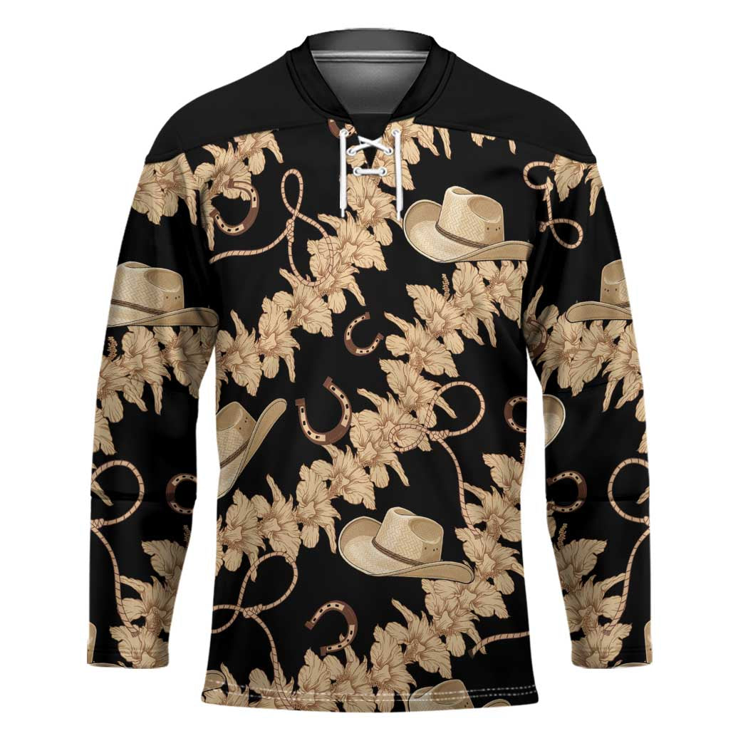 Vanuatu Cowboy Hockey Jersey Seamless Straw Hats Hibiscus - Polynesian Pride