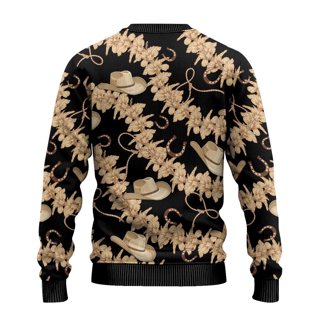 Vanuatu Cowboy Ugly Christmas Sweater Seamless Straw Hats Hibiscus - Polynesian Pride