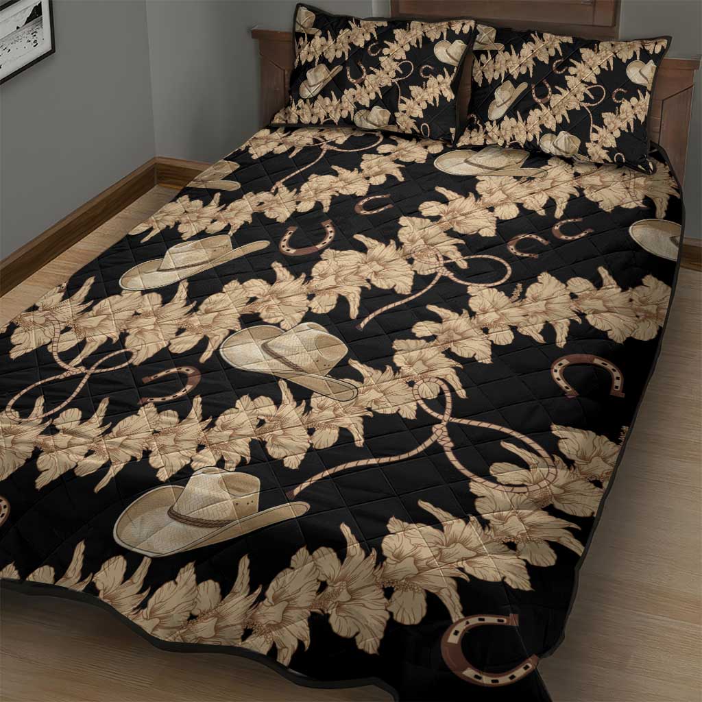 Vanuatu Cowboy Quilt Bed Set Seamless Straw Hats Hibiscus - Polynesian Pride