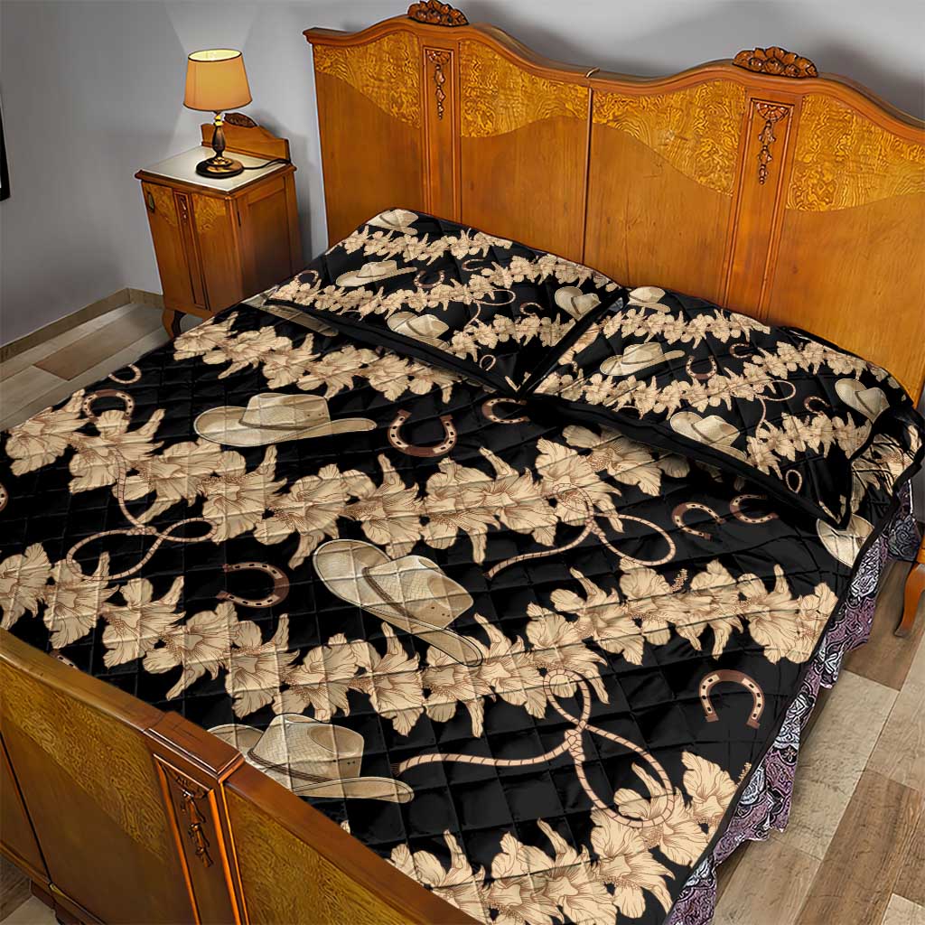 Vanuatu Cowboy Quilt Bed Set Seamless Straw Hats Hibiscus - Polynesian Pride