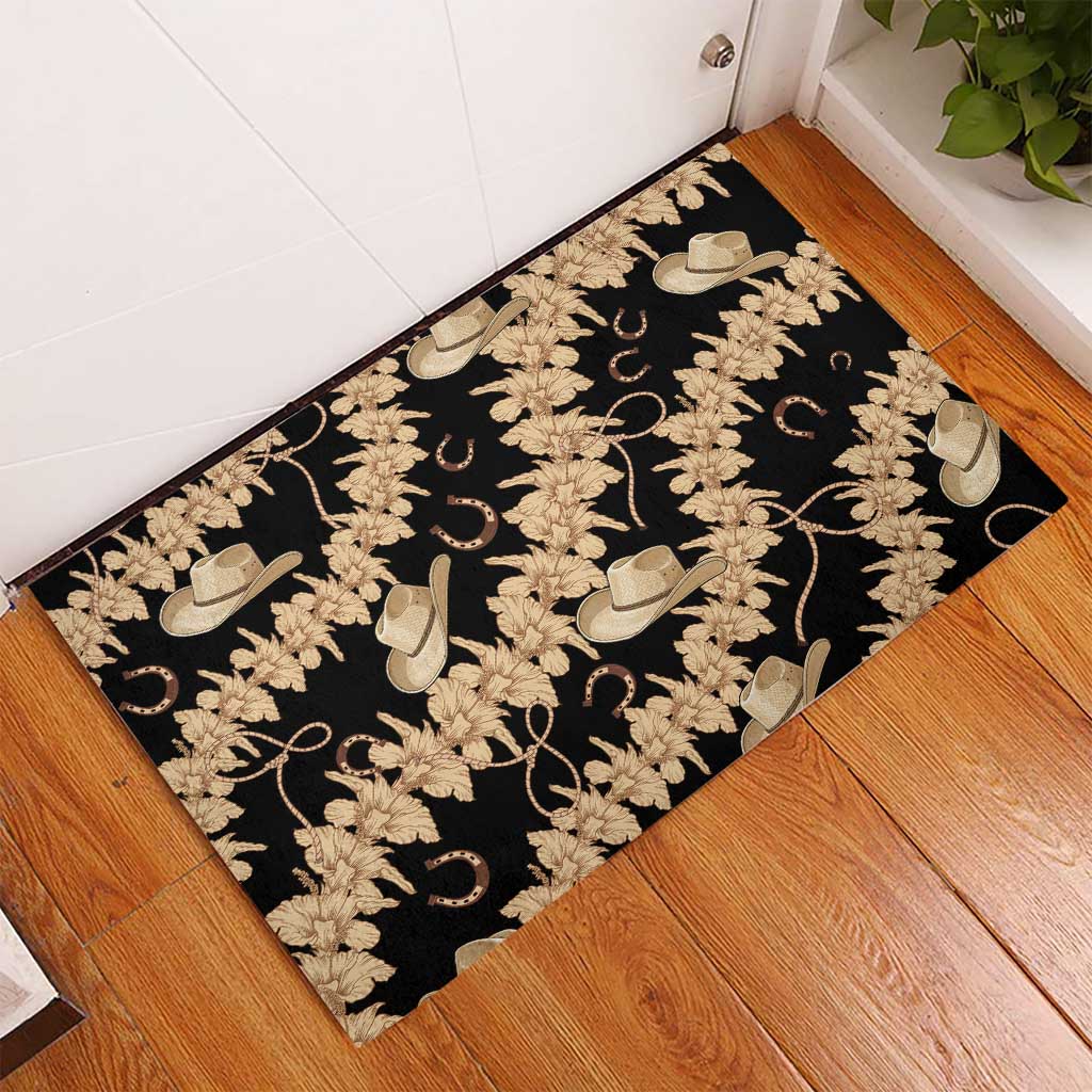 Vanuatu Cowboy Rubber Doormat Seamless Straw Hats Hibiscus - Polynesian Pride