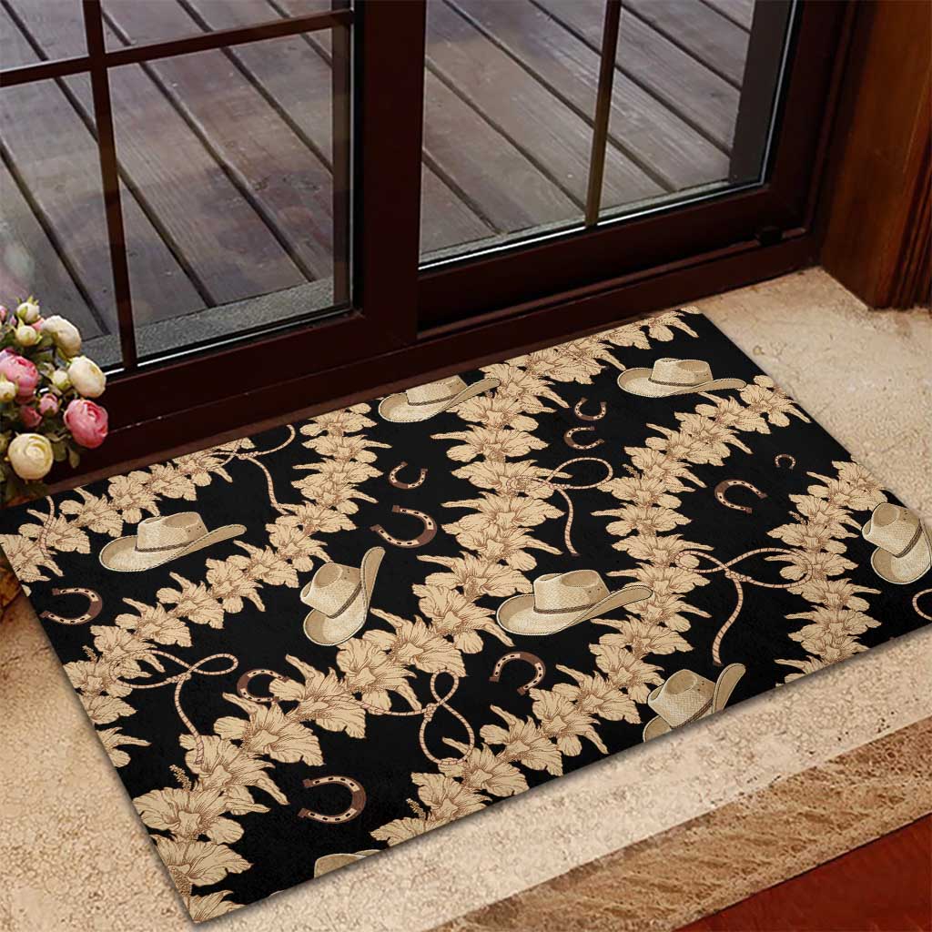 Vanuatu Cowboy Rubber Doormat Seamless Straw Hats Hibiscus - Polynesian Pride