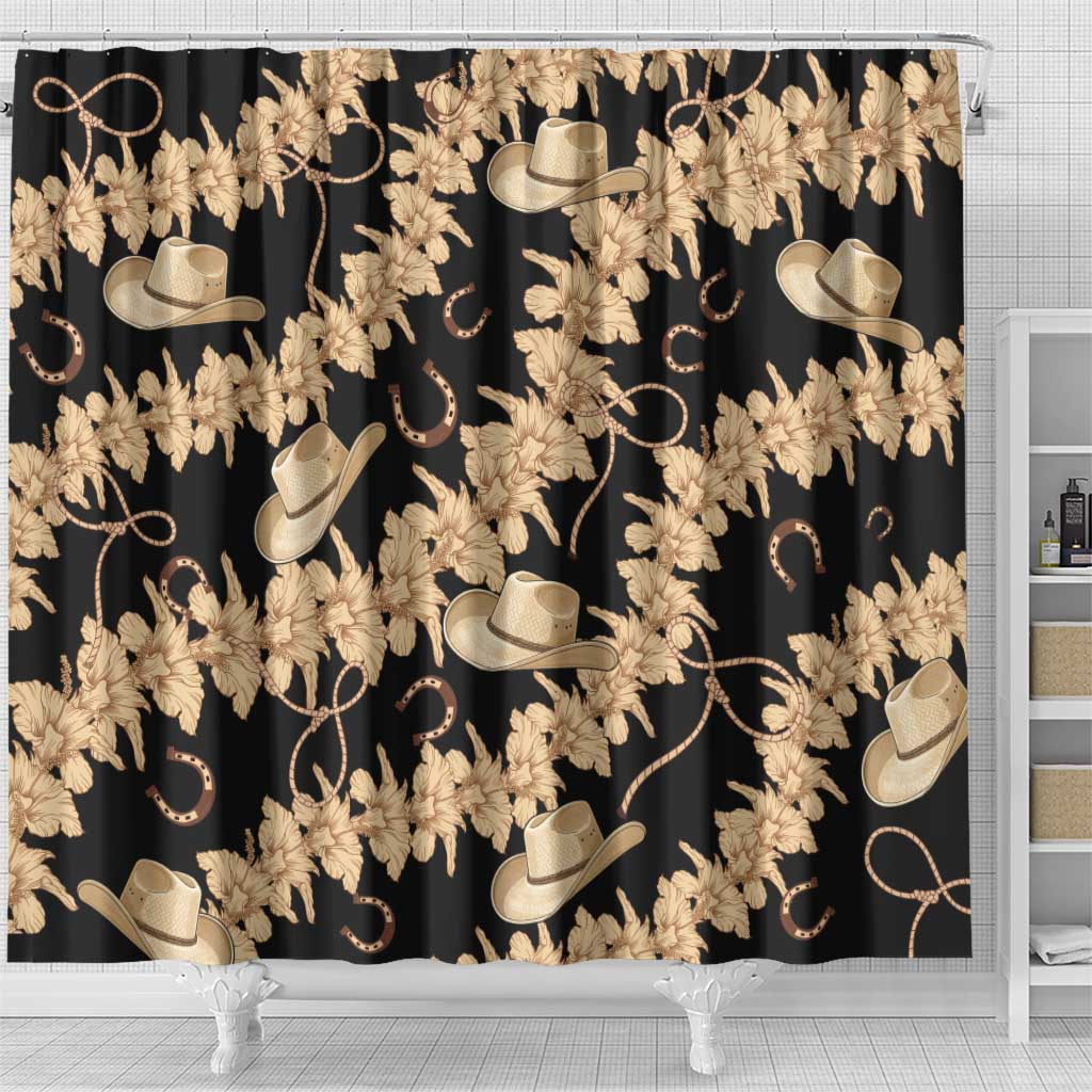 Vanuatu Cowboy Shower Curtain Seamless Straw Hats Hibiscus - Polynesian Pride