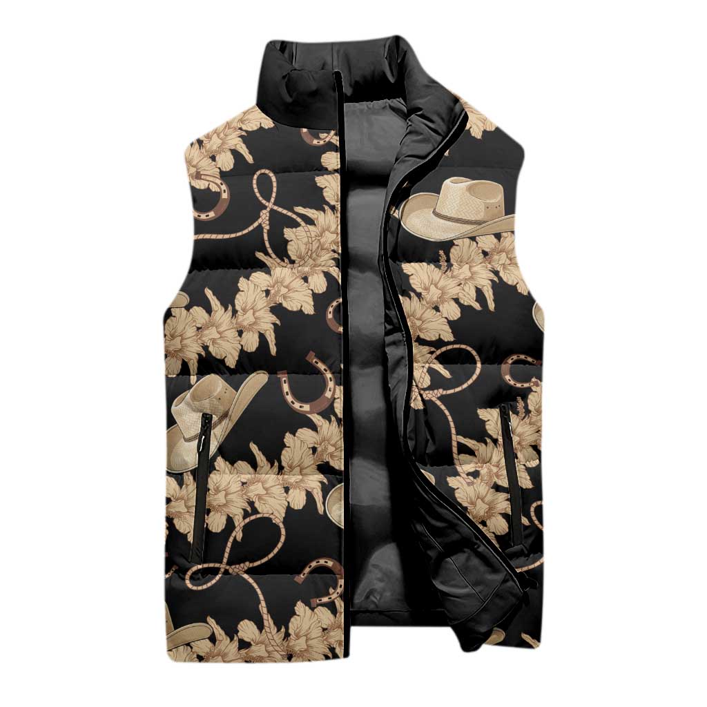 Vanuatu Cowboy Sleeveless Puffer Jacket Seamless Straw Hats Hibiscus - Polynesian Pride