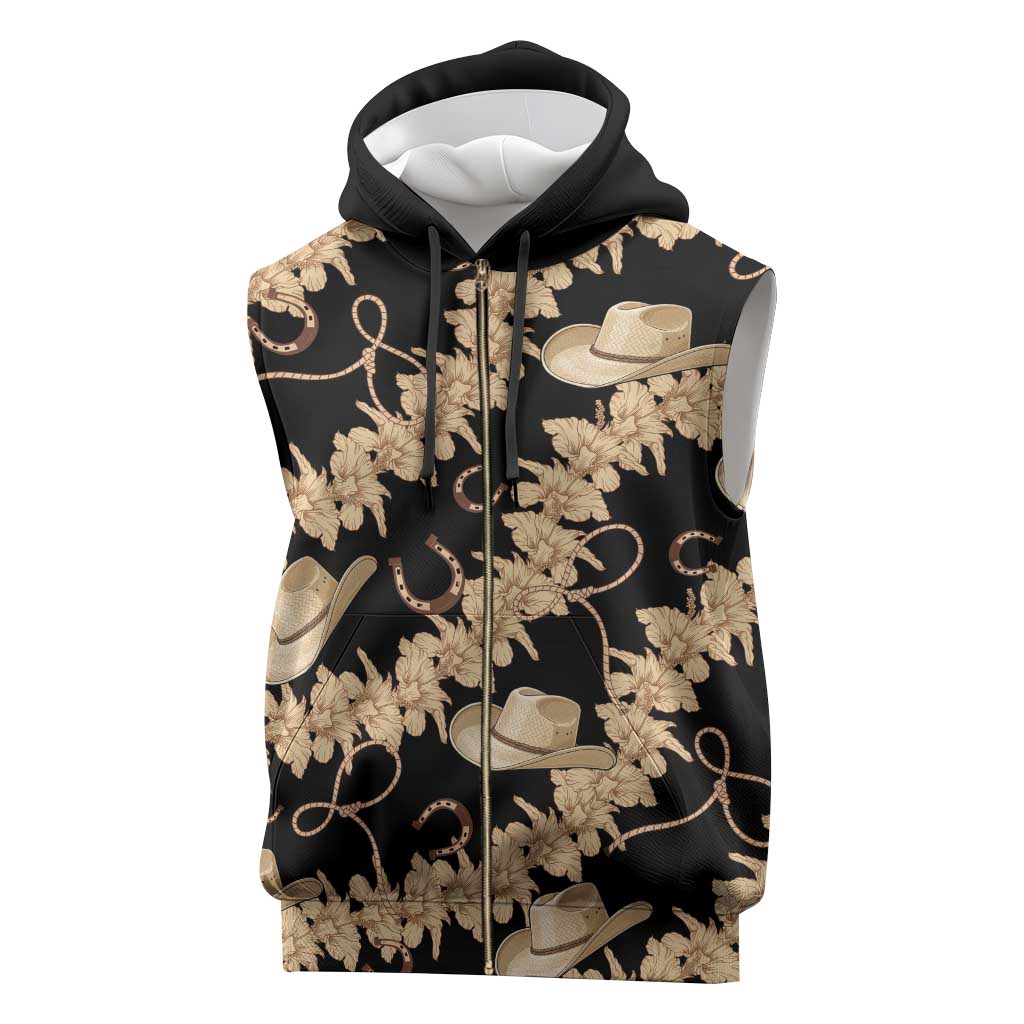 Vanuatu Cowboy Sleeveless Zip Hoodie Seamless Straw Hats Hibiscus - Polynesian Pride