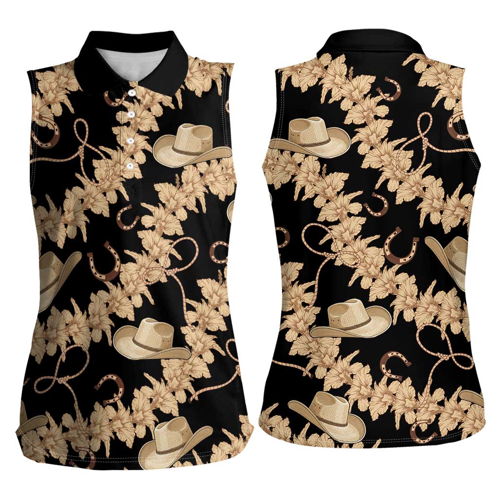 Vanuatu Cowboy Women Sleeveless Polo Shirt Seamless Straw Hats Hibiscus - Polynesian Pride