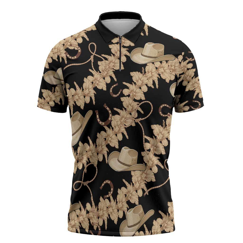 Vanuatu Cowboy Zipper Polo Shirt Seamless Straw Hats Hibiscus - Polynesian Pride
