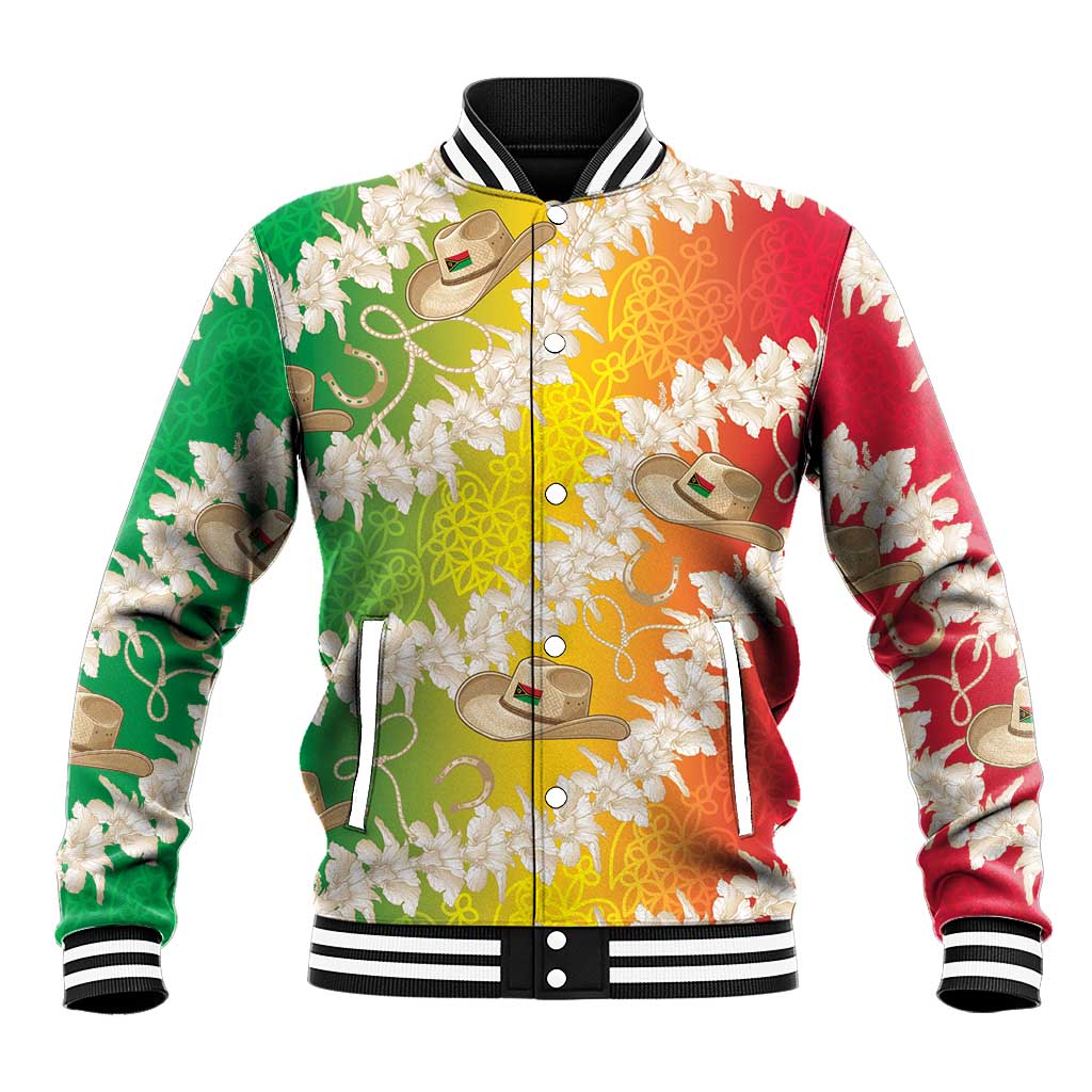 Vanuatu Cowboy Baseball Jacket Straw Hats Hibiscus With Sand Drawing - Polynesian Pride