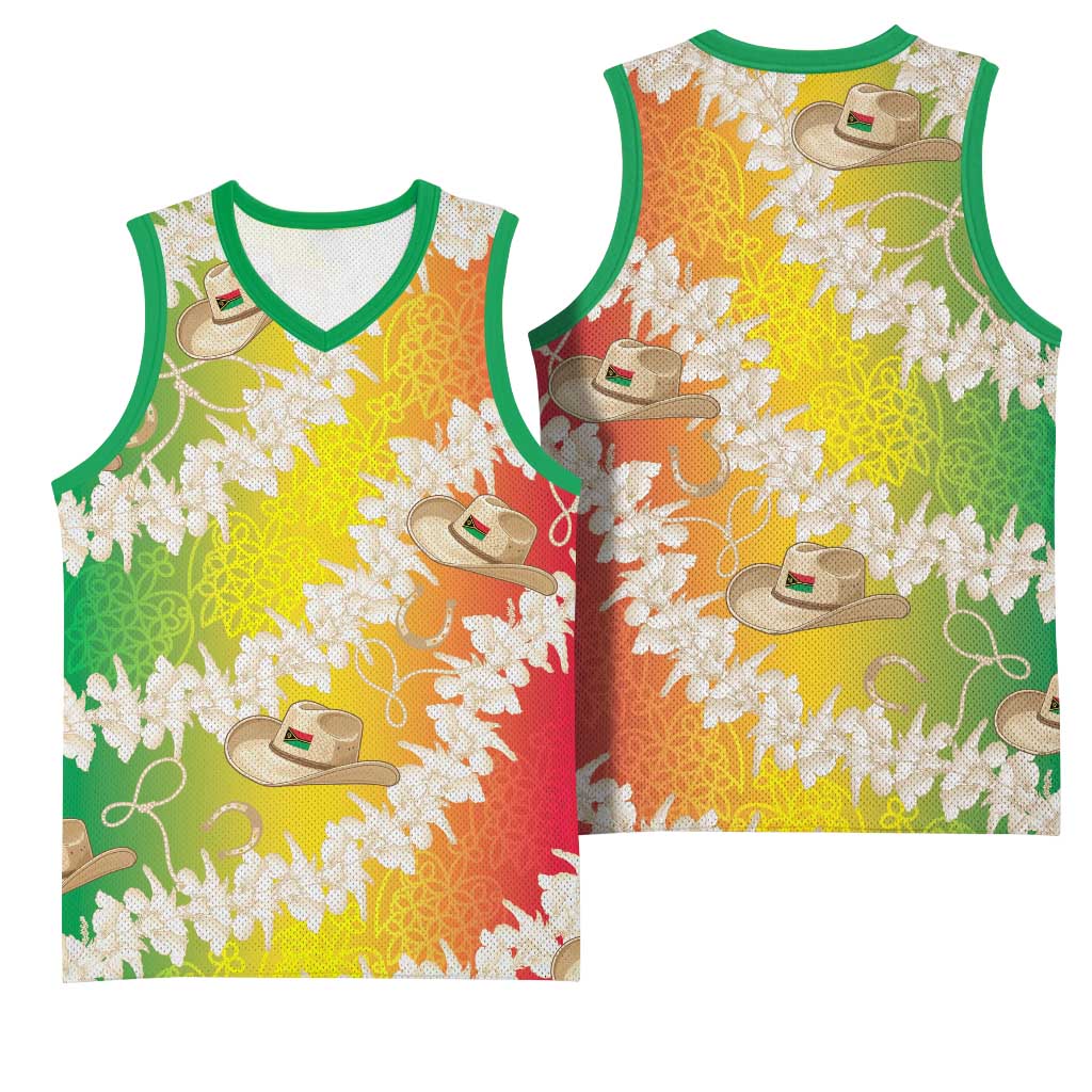 Vanuatu Cowboy Basketball Jersey Straw Hats Hibiscus With Sand Drawing - Polynesian Pride