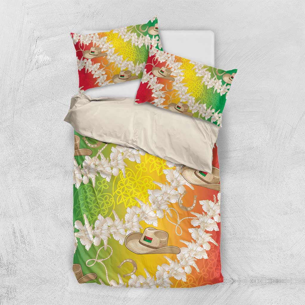 Vanuatu Cowboy Bedding Set Straw Hats Hibiscus With Sand Drawing LT14 US Twin 172cm x 218cm Reggae - Polynesian Pride