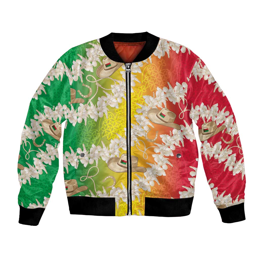 Vanuatu Cowboy Bomber Jacket Straw Hats Hibiscus With Sand Drawing - Polynesian Pride
