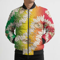 Vanuatu Cowboy Bomber Puffer Jacket Straw Hats Hibiscus With Sand Drawing - Polynesian Pride