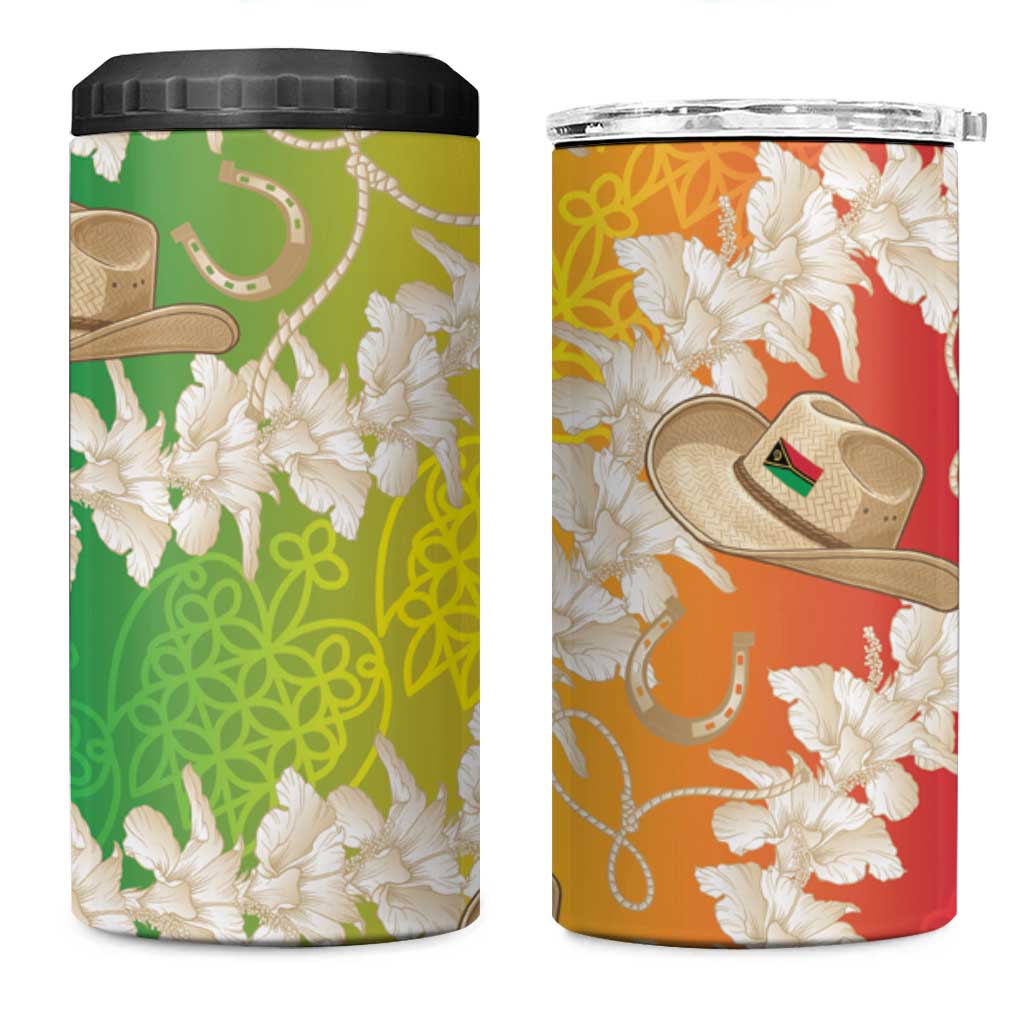Vanuatu Cowboy 4 in 1 Can Cooler Tumbler Straw Hats Hibiscus With Sand Drawing - Polynesian Pride