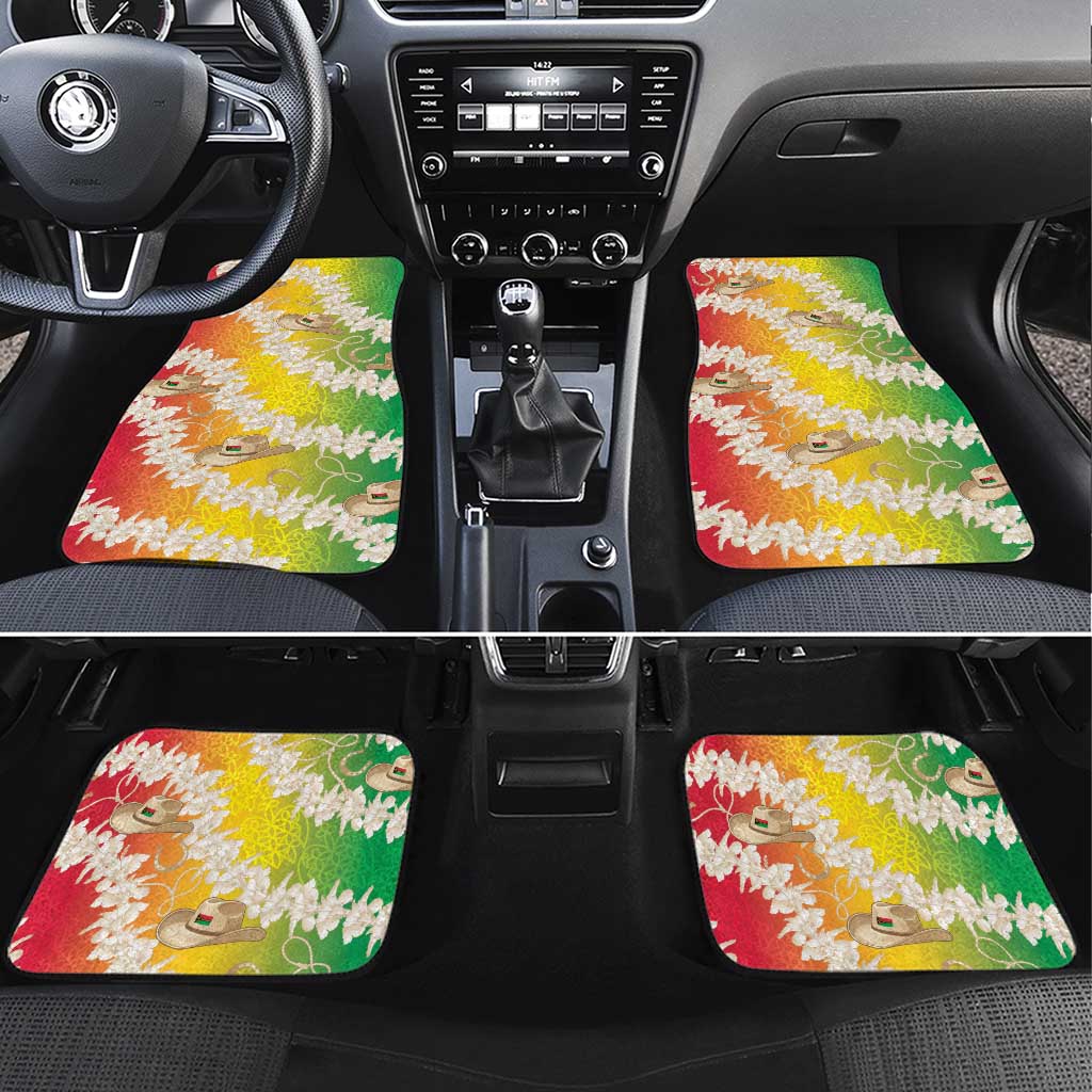 Vanuatu Cowboy Car Mats Straw Hats Hibiscus With Sand Drawing - Polynesian Pride