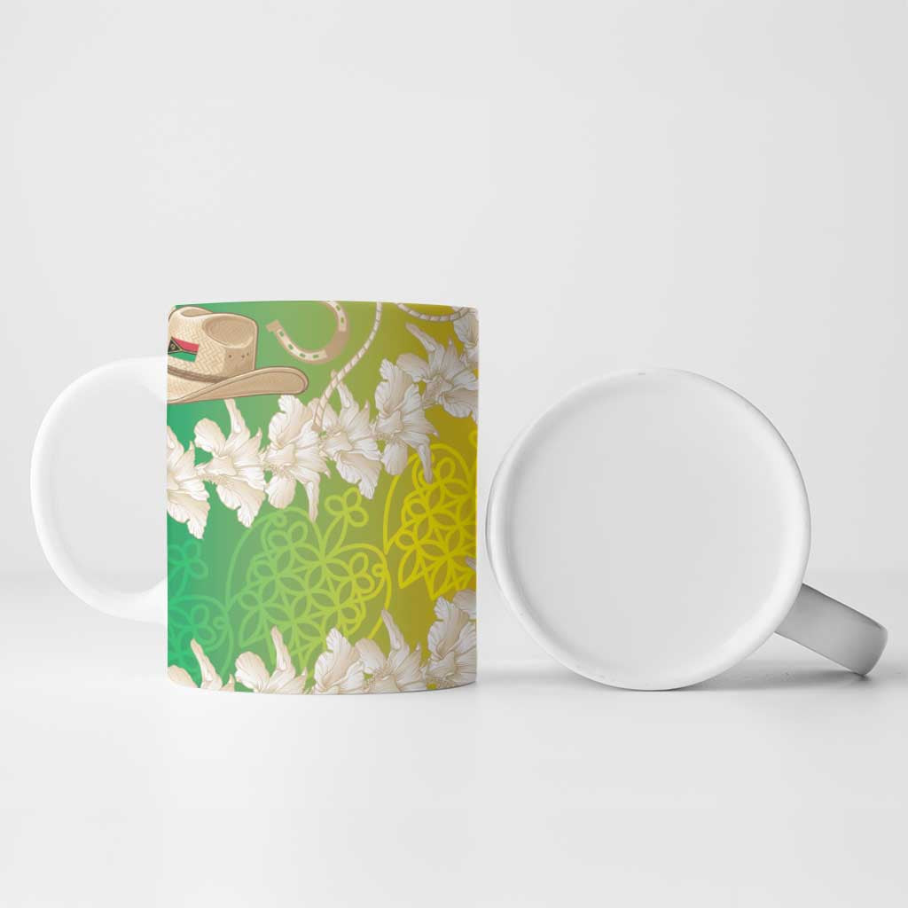 Vanuatu Cowboy Ceramic Mug Straw Hats Hibiscus With Sand Drawing - Polynesian Pride