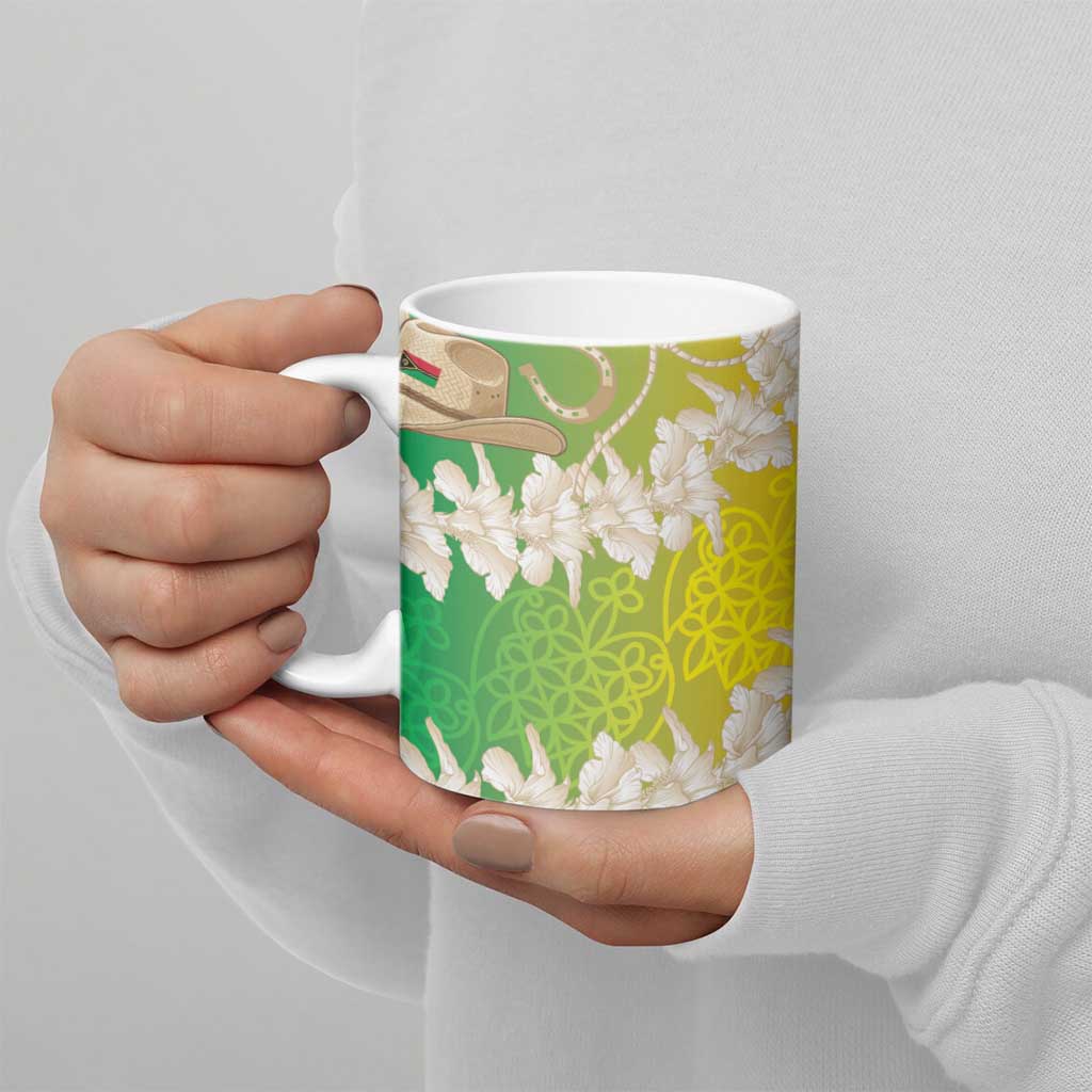 Vanuatu Cowboy Ceramic Mug Straw Hats Hibiscus With Sand Drawing - Polynesian Pride
