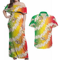 Vanuatu Cowboy Couples Matching Off Shoulder Maxi Dress and Hawaiian Shirt Straw Hats Hibiscus With Sand Drawing - Polynesian Pride