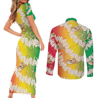 Vanuatu Cowboy Couples Matching Short Sleeve Bodycon Dress and Long Sleeve Button Shirt Straw Hats Hibiscus With Sand Drawing - Polynesian Pride