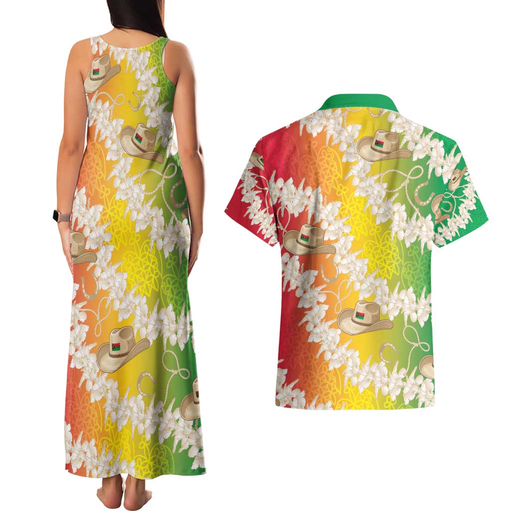 Vanuatu Cowboy Couples Matching Tank Maxi Dress and Hawaiian Shirt Straw Hats Hibiscus With Sand Drawing - Polynesian Pride