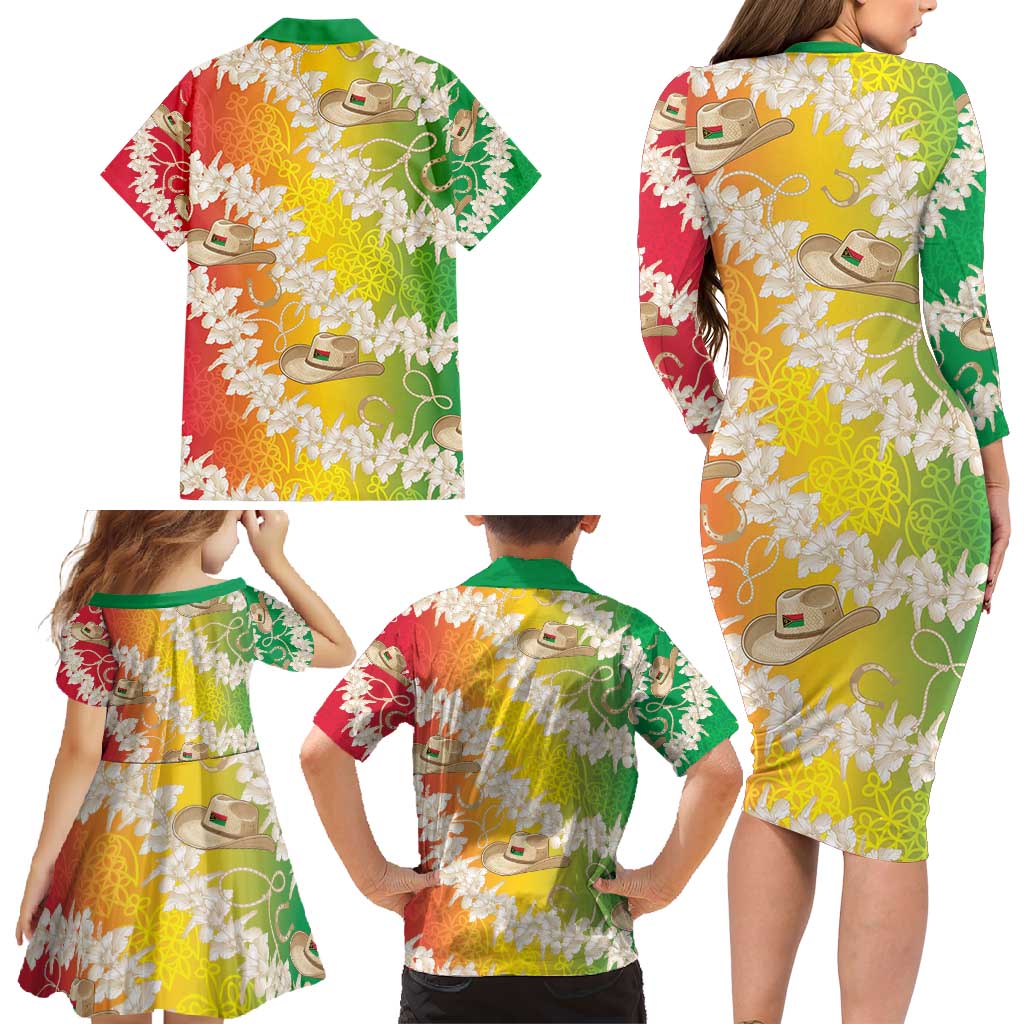 Vanuatu Cowboy Family Matching Long Sleeve Bodycon Dress and Hawaiian Shirt Straw Hats Hibiscus With Sand Drawing - Polynesian Pride
