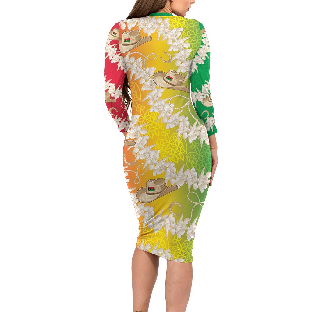 Vanuatu Cowboy Family Matching Long Sleeve Bodycon Dress and Hawaiian Shirt Straw Hats Hibiscus With Sand Drawing - Polynesian Pride