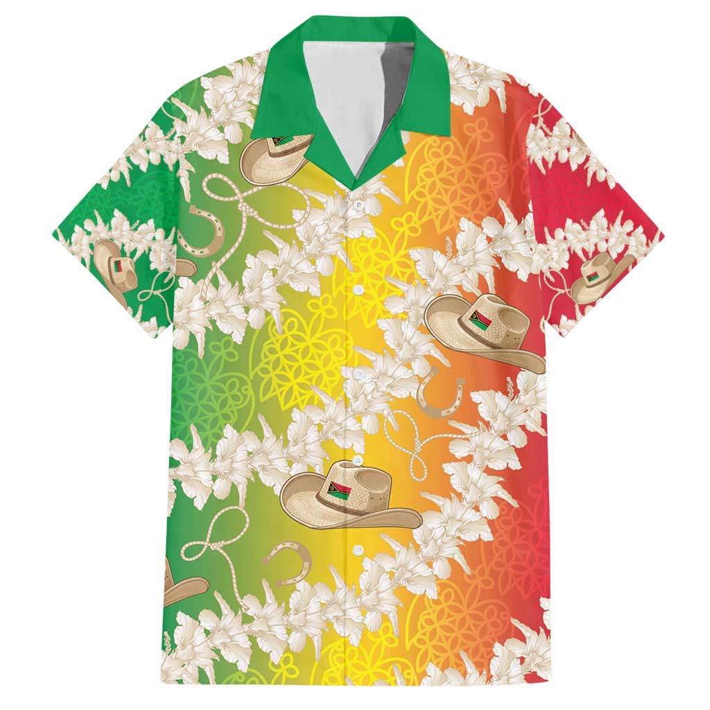 Vanuatu Cowboy Family Matching Off Shoulder Maxi Dress and Hawaiian Shirt Straw Hats Hibiscus With Sand Drawing - Polynesian Pride