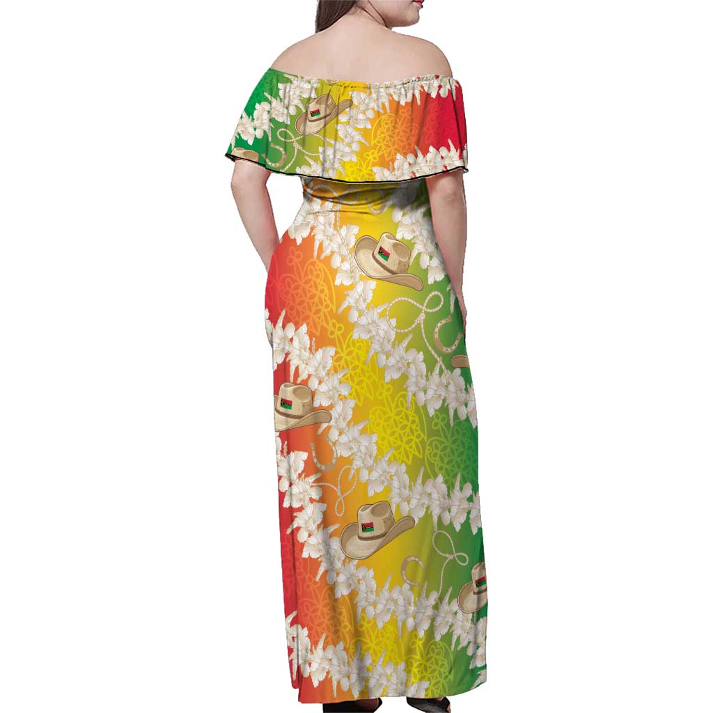 Vanuatu Cowboy Family Matching Off Shoulder Maxi Dress and Hawaiian Shirt Straw Hats Hibiscus With Sand Drawing - Polynesian Pride