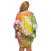 Vanuatu Cowboy Family Matching Off Shoulder Short Dress and Hawaiian Shirt Straw Hats Hibiscus With Sand Drawing - Polynesian Pride