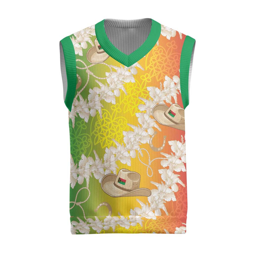 Vanuatu Cowboy Christmas Knitted V-Neck Vest Straw Hats Hibiscus With Sand Drawing - Polynesian Pride