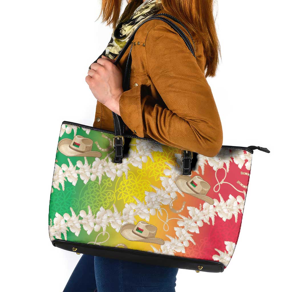 Vanuatu Cowboy Leather Tote Bag Straw Hats Hibiscus With Sand Drawing LT14 Reggae - Polynesian Pride