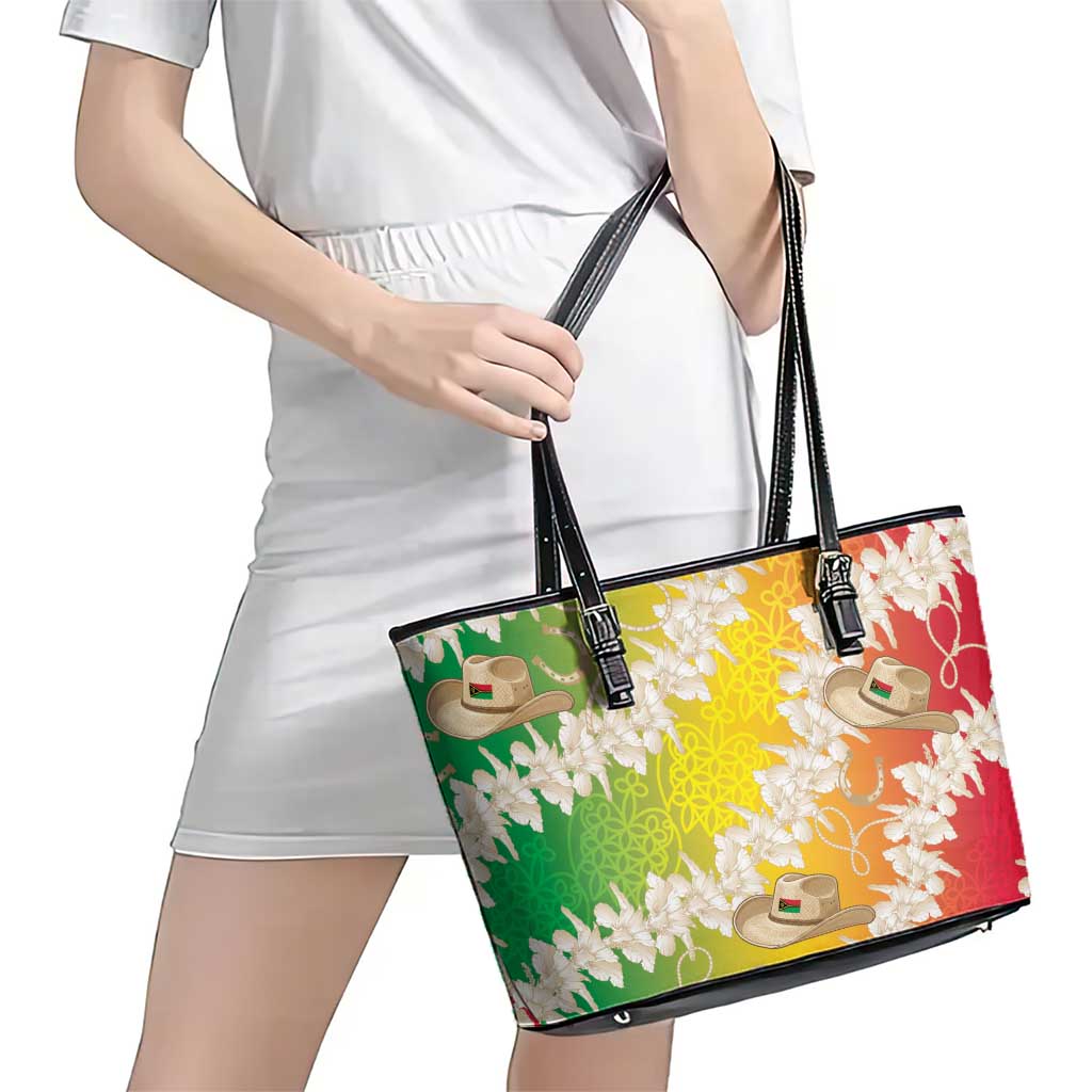 Vanuatu Cowboy Leather Tote Bag Straw Hats Hibiscus With Sand Drawing LT14 - Polynesian Pride
