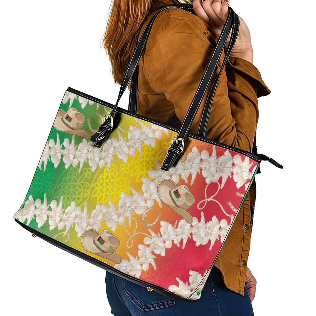 Vanuatu Cowboy Leather Tote Bag Straw Hats Hibiscus With Sand Drawing LT14 - Polynesian Pride